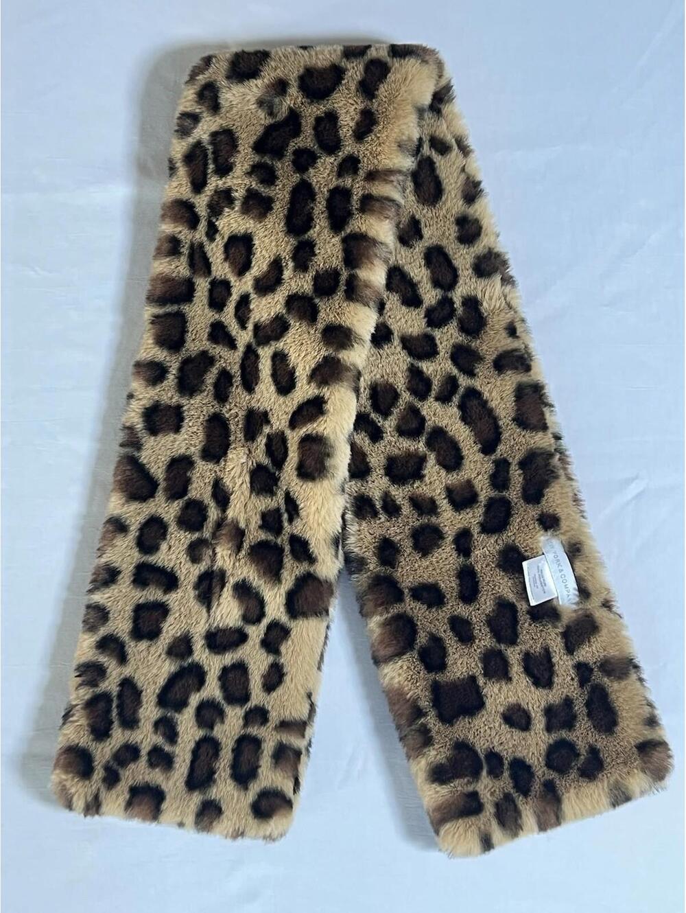 Calvin Klein Gray Plush Scarf + Leopard Faux Fur Scarf Bundle Winter